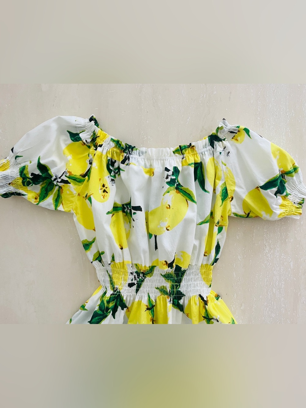 Off The Shoulder Mini Yellow Summer Lemon Italian Summer Style Mini Dress S - Picture 3 of 8